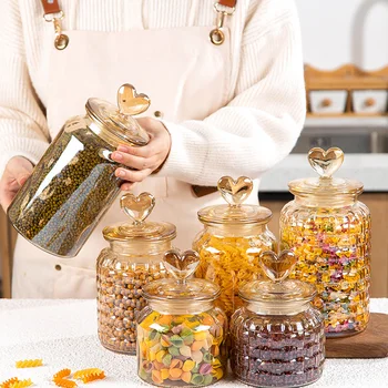 Europese Stijl Amber Liefde Glazen Pot waterdicht Verzegeld Voedsel Koffie Kunt Moer Candy Jar Keuken Opslag Container Huis Decoratie