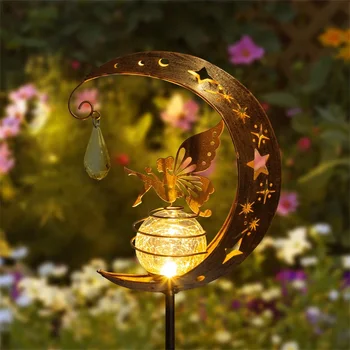 Fairy Zonne-energie lamp Outdoor LED Licht Metalen maan engel Beelden Beeldje Gazon Landschap Voor Erf Pad Tuin Decoratie Beeldhouwen