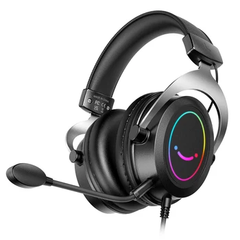 FIFINE Gaming Headset met Stereo Geluid/Afneembare MICROFOON/RGB/Controle op de Lijn,Over-Ear Koptelefoon voor de PC, PS4 PS5 Xbox -AMPLIGAME H3