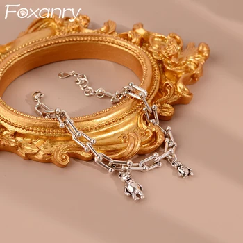 FOXANRY INS Mode Zilveren Kleur Dragen Hanger Brcacelet voor Vrouwen Vintage Creatieve U-Vorm Keten Partij Sieraden Geschenken