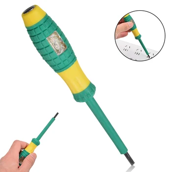 Geel Groen Elektrische Tester Pen 220V Schroevendraaier Power Detector Sonde Industrie Spanning Test Pen met een Diameter van 4mm
