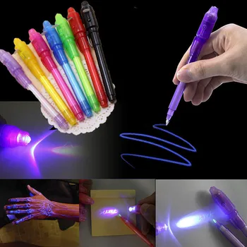 Grappige Lichtgevende Licht Magic Pen Paars 2 In 1 UV Zwart Licht Combo Tekening Onzichtbare Inkt Pen Leren Novelty Toys voor Kind