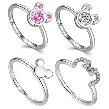 Helder Roze Kristallen Mickey Mouse Ringen Voor Vrouwen Zilveren Kleur Anel Disney Anime Cartoon Minnie Ring Mannen Mode-Sieraden Kinderen Cadeau