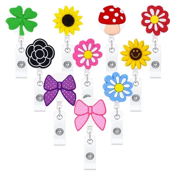 Hete Verkoop 1 Stuk Intrekbare Verpleegkundige Badge Reel Fashion Bloemen Strikje markering van de Naam van een ID-Kaart Badge Houder Toetsen Ketens Lanyard voor Sleutels