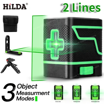HILDA 2 Lijnen van het Niveau van de Laser Meter Kit Horizontale & Verticale kruislijn-Laser Groen Self-Leveling Mini Laser-Niveau лазерный уровень