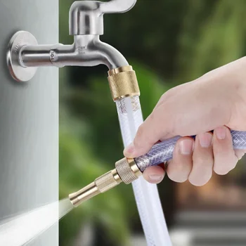 Hoge Druk Koperen Slang Nozzle Set Sproeikop Water Gun Quick Connector Huis Slang Instelbare Druk Tuin Sprinkler