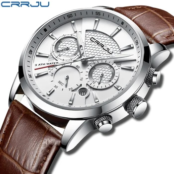 Horloges Heren 2021 CRRJU Casual Lederen Quartz herenhorloge van het Hoogste Merk van Luxe Business Klok Mannelijke Sport Waterdichte Datum Chronograaf