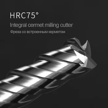 HRC 75 Solide Cermet Frees 4 Fluit vier-rand Ongecoat Hoge hardheid CNC Platte bodem Super Hard vingerfrees Metalen Cutter