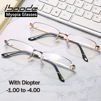 iboode Dioptrie Met -1.0 te -4.0 Mannen Business Bijziendheid Glazen Frame Metaal Student Anti-blauwe Licht te Beschermen in de Buurt van Eyewear Brillen
