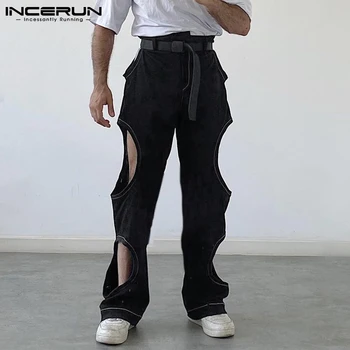 INCERUN Amerikaanse Stijl Mannen Sexy Casual uitgehold Pantalons Mode-Man All-match een Lange Broek, Casual Streetwear Broek S-5XL