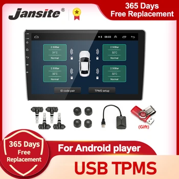 Jansite USB-Android TPMS Auto Banden Druk Alarm Monitor Systeem Voor het voertuig Android speler Temperatuur Waarschuwing met vier sensoren