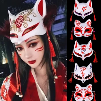 Japanse Fox Mask Half Face Met De Hand Beschilderd Kat Fox Mask Anime Halloween Festival Make-Up Dans Masker Party Kostuums Cosplay Rekwisieten