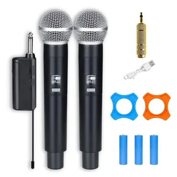 Karaoke Dubbele Draadloze Microfoon UHF handmicrofoon Oplaadbare Ontvanger Handheld Bruiloft Toespraak Club Show Vergadering