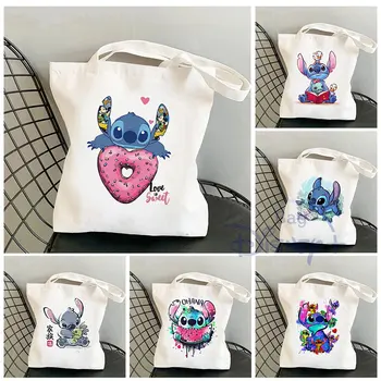 Kawaii Grappige Disney Stitch Schoudertas Eco Hip Hop Met Een Grote Capaciteit Canvas Tote Vrouwen Cartoon Afgedrukt Herbruikbare Shopper Handtas