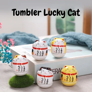 Keramische Maneki Neko Home Decor Cartoon Japanse Lucky Cat Tumbler Feng Shui Keramische Fortune Cat Standbeeld Kamer Decor Accessoires