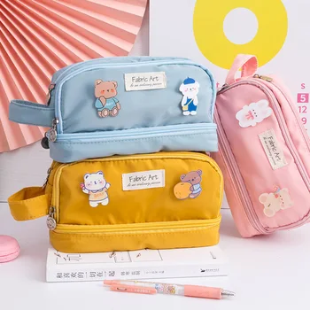 Korea Leuke etuis voor Meisjes Pencilcase Waterdicht Canvas School Make-up Tas Potlood Etui Pen Vak Kawaii Briefpapier