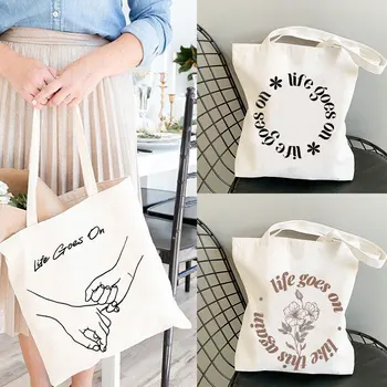 Kpop het Leven Gaat verder Geïnspireerd Tote Bag shopper tas schattige totes canvas tas supermarkt Shopping bag Tassen anime gave tas