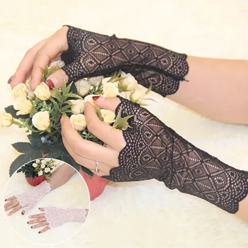 Lace Halve Vinger Handschoenen Vrouwen 2 Kleuren Vingerloze Sexy Sailor Dans Wanten Voor Bruid Dames Bruiloft Visnet Handschoenen