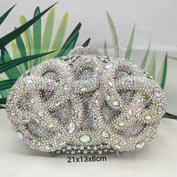 Lady Hot roze/Groen/Zilver Strass Tassen Luxe Mode-Vrouwelijke Diamond Crystal Koppeling Elegante Gouden Metalen Bruiloft Diner Portemonnees