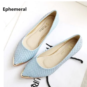 Lady ' s Weven Glitter Flats Spitse Teen Plus Size Loafers Vrouwen 33-48 Blauwe Rug, Witte 2022 nieuwkomers Ademend Slip-ons