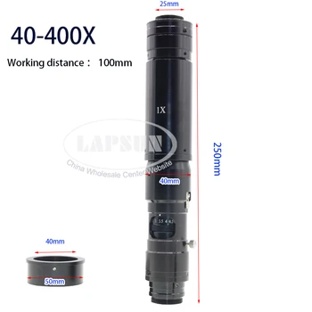 Lapsun 0745 40X-400X-800X-1250X Parallel Lichte Industrie Microscoop Camera met Handmatige Zoom C-mount Lens van 0,3 X 0,7 X 1.6 X Barlow Aux