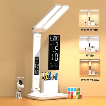 LED bureaulamp met Datum Klok Temperatuur USB-Touch Nacht Licht Opvouwbare Tafel Lamp Traploos Dimmen Bedside Lamp Bescherming van de Ogen