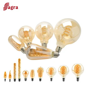 LED-Gloeilamp C35 A60 T45 ST64 T185 T225 G80 G95 G125 Spiraal Licht 4W 2200K 220V Retro Vintage Lampen, Decoratieve Edison Lamp