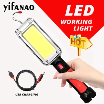 LED Licht Werk Krachtige Draagbare Lantaarn Haak Magneet Camping Lamp COB USB-Oplaadbare 18650 Zaklamp Waterdicht