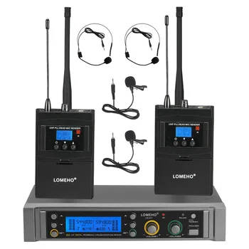 LOMEHO 2-Weg Draadloze Microfoon IR Sync 2*450 Kanalen UHF Bodypack Multi-Frequency Anti-feedback Dempen Partij Mic LO-U11H2