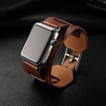 Luxe Echte Lederen Manchet Armband Riem Voor Apple de Band van het Horloge 38mm 40 mm 42 mm 41 mm 44 mm 45mm 49mm iWatch Riem Serie 4 5 6 7 8 SE