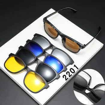 Magnetische Zonnebril Clip En Optische Glazen Frame 6 in 1 Vrouwen Mannen Gepolariseerde of de Visie van de Nacht Multifunctionele Bril Set 2201