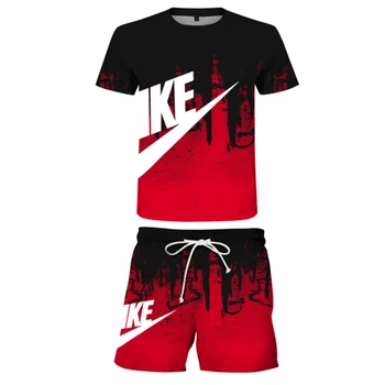 Mannen 3D Patroon Gedrukt Korte Mouwen T-shirt 2-Delige Casual Sport Shorts Set Trendy de Zomer in New 2023 Streetwear Ontwerp