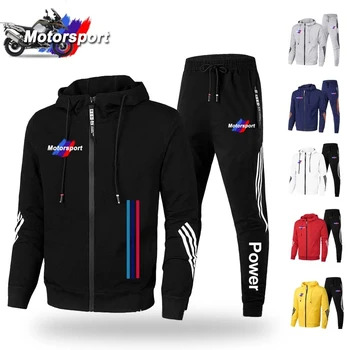 Mannen Casual Sport Pak Zipper Hooded Jas + Broek Trainingspak Sweatshirt Casual Male Set VOOR BMW