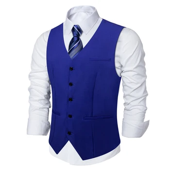 Mannen Royal Blue Rayon Polyester Pak Vest Business Bruiloft Formele Rood Zwart Khaki Slim Blazer V-hals Vest Bodywarmer Dropshipping