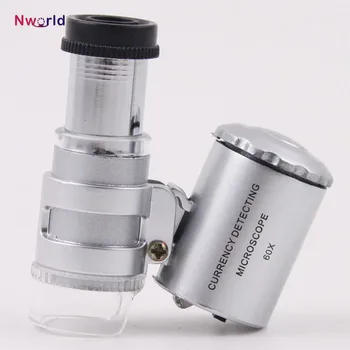 Mini 60x Handheld Microscoop Loupe Munt Opsporen met LED en UV-Licht