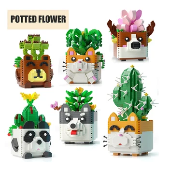 Mini Ingegoten bouwstenen Bloem Cartoon Panda Erha Sappige Cactus Model Decoratie DIY Kinderen Educatieve Speelgoed Cadeau