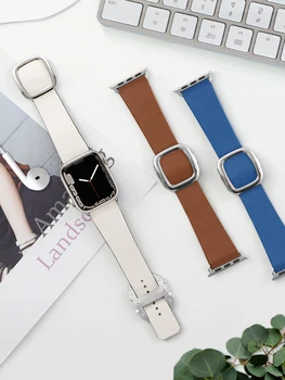 Moderne gesp riem Voor Apple de band van het Horloge 45mm 44 mm 40 mm 41 mm 40mm 42mm 49mm Leer correa armband riem iwatch 5 6 SE 7 8 Ultra