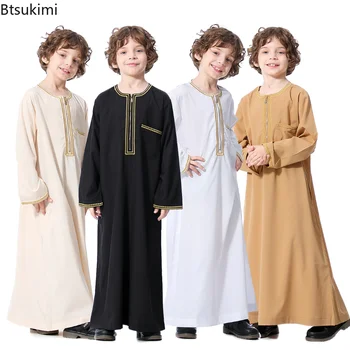 New2023 Dubai Arabische Moslim Kinderen, Jongens Kleding Abaya Kaftan Gewaden Islamitische Ramadan Kleding Arabische Oman Qatar Kind Kaftans Kostuums