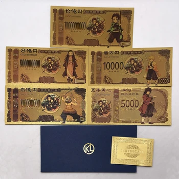 Nieuw ontwerp van de Japanse Anime Demon Slayer gouden kaarten Kamado Tanjirou 24k goud plastic bankbiljetten Japan anime yen wetsvoorstel voor geschenken