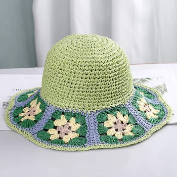 NIEUWE 2023 Womens Stro Hoeden haak hoed van Panama UV-Bescherming Zonneklep Strand Hoeden Vrouwen Vizieren Dames hoed Vrouwen Zomer Zon hoed