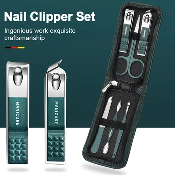 Nieuwe 6Pcs Draagbare Manicure Pedicure Set Wenkbrauw Kits Schaar Manicure Schaar Donker Groen Nail Clipper Persoonlijke Verzorging Tools