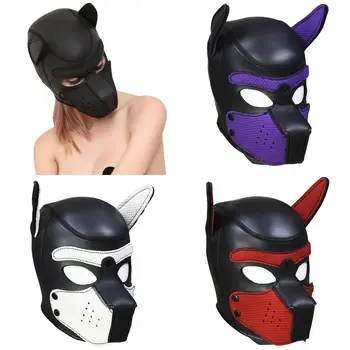 Nieuwe Mode Gevoerde Latex Rubber Rol Spelen van de Hond Masker Puppy Cosplay Vol Hoofd met Oren, 4 Kleuren