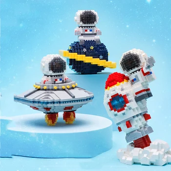 Nieuwe Ruimte Astronaut bouwstenen Vliegen Spaceman Raket Maan DIY Mini Diamond Blokken Stenen Speelgoed voor kinderen Giften van de Verjaardag Decora