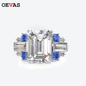 OEVAS 100% 925 Sterling Zilver 8*10MM Topaz Saffier Robijn Hoge Carbon Diamanten Ringen Voor Vrouwen Bruiloft van Fijne Sieraden