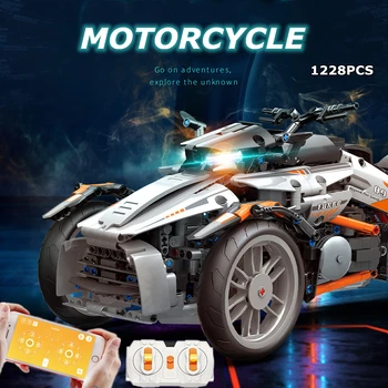 OP VOORRAAD Bombardierr Kan Am Spyder Motorfiets RC Racing Dual Creativiteit MOC 50021 Technolog bouwstenen Bakstenen Speelgoed Fat Boy