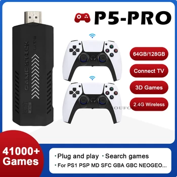 P5PRO 128G 40000 Games Retro Game Console 4K HD-Video-Game-Console 2.4 G Dubbele Draadloze Controller Spel Stick Voor de N64 PSP, PS1