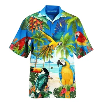 Parrot zomer shirt korte mouwen kraag hinderlijk casual street mannen shirt Hawaiian beachwear Vakantie 2023 indruk