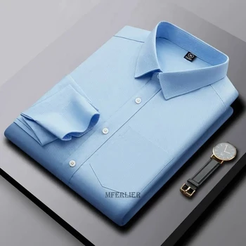 plus maat 12XL 165kg hoge kwaliteit herfst winter mannen shirt met lange mouwen casual losse shirts oversized blauwe office busine shirts