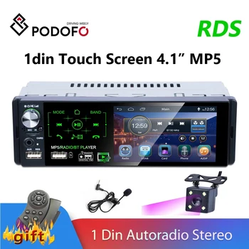 Podofo 1 Din autoradio Autoradio Stereo Audio RDS Microfoon 4.1 inch MP5-Video-Speler-USB-MP3-TF-ISO-In-dash Multimedia Speler
