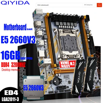 QIYIDA X99 Moederbord Set Met LGA2011-3 van de Intel Xeon E5-2660 V3 CPU 16GB(2*8G)3200MHZ DDR4 Desktop geheugen M-ATX M. 2 E5 D4